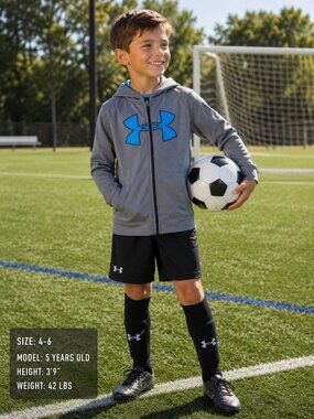 Under Armour Boys Gray Full Zip Hoodie Blue Logo Youth Size XS/S Athletic Jacket